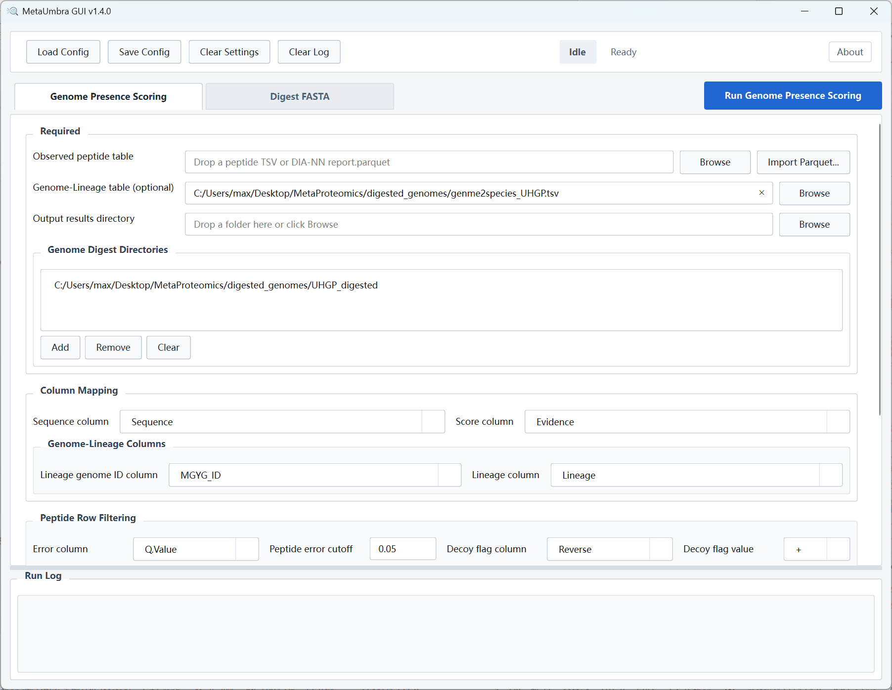 MetaUmbra Genome Presence Scoring page